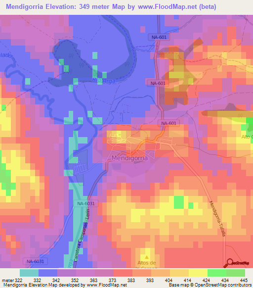 Mendigorria,Spain Elevation Map