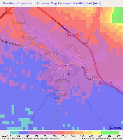 Mendavia,Spain Elevation Map