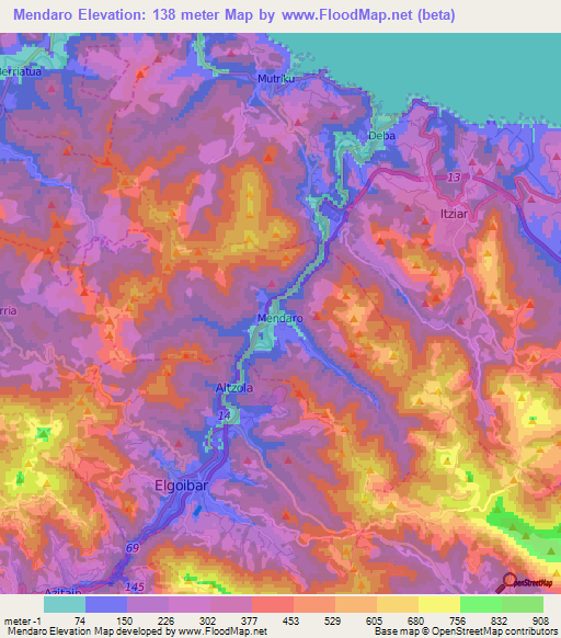 Mendaro,Spain Elevation Map