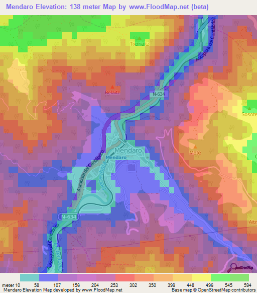 Mendaro,Spain Elevation Map