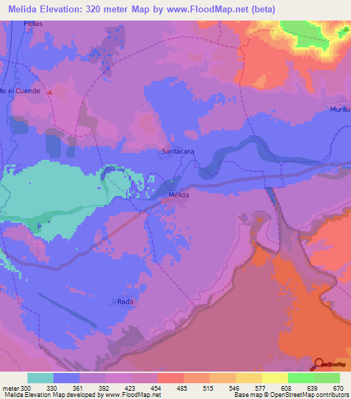 Melida,Spain Elevation Map