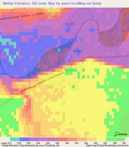 Melida,Spain Elevation Map