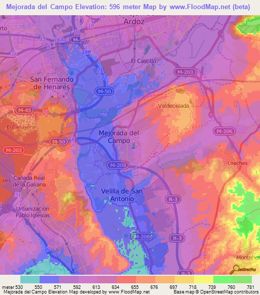 Mejorada del Campo,Spain Elevation Map