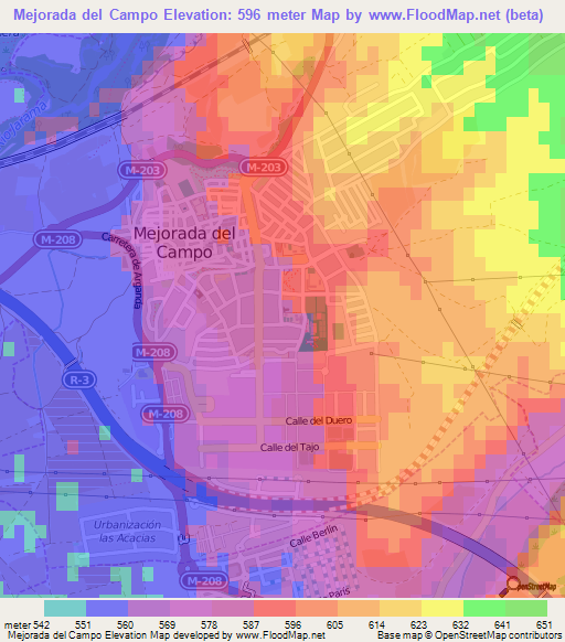 Mejorada del Campo,Spain Elevation Map