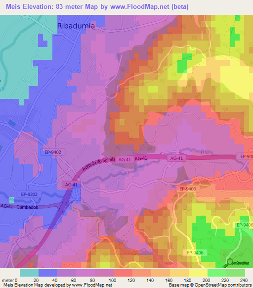 Meis,Spain Elevation Map