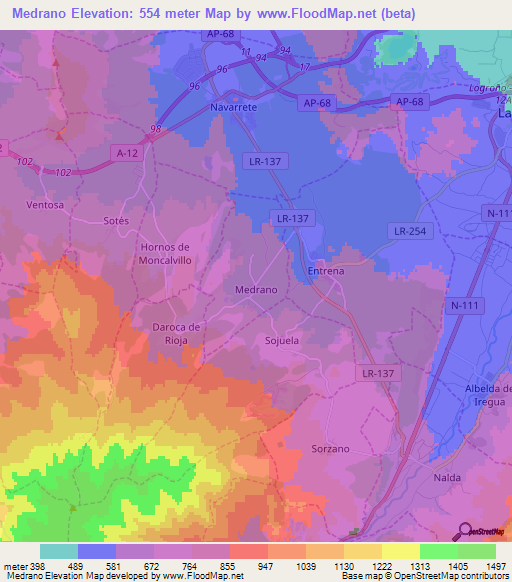 Medrano,Spain Elevation Map