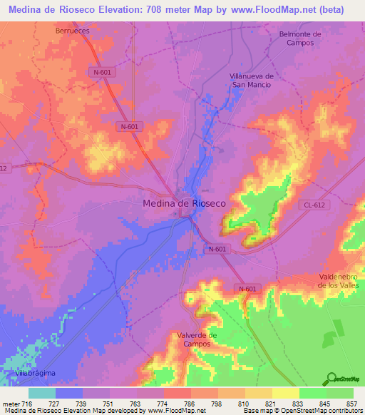 Medina de Rioseco,Spain Elevation Map