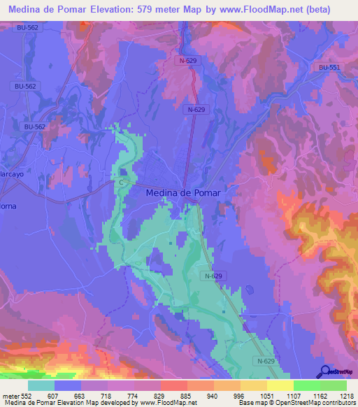 Medina de Pomar,Spain Elevation Map