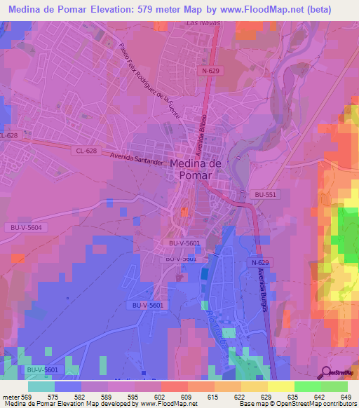 Medina de Pomar,Spain Elevation Map