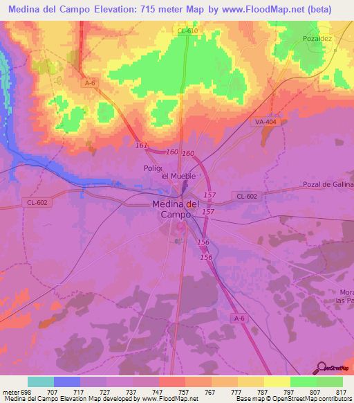 Medina del Campo,Spain Elevation Map