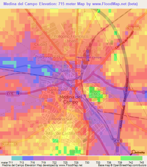 Medina del Campo,Spain Elevation Map