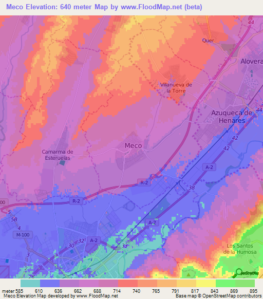 Meco,Spain Elevation Map