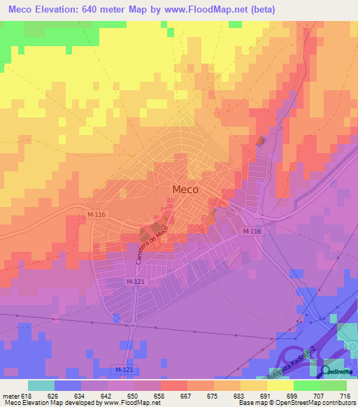 Meco,Spain Elevation Map