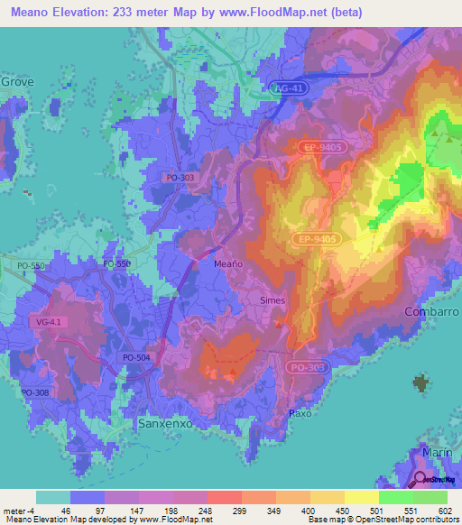 Meano,Spain Elevation Map