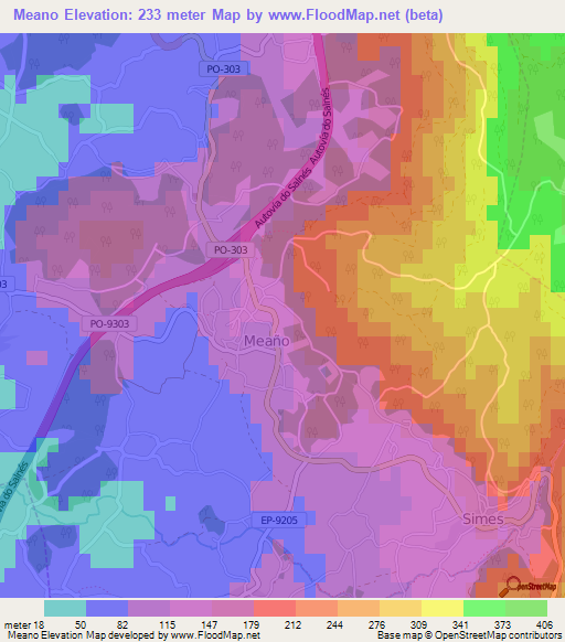 Meano,Spain Elevation Map