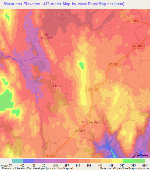 Mazaricos,Spain Elevation Map