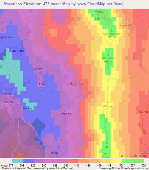 Mazaricos,Spain Elevation Map