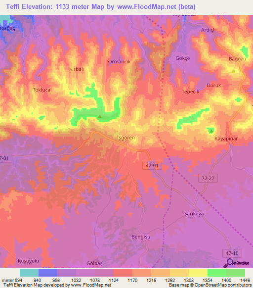 Teffi,Turkey Elevation Map