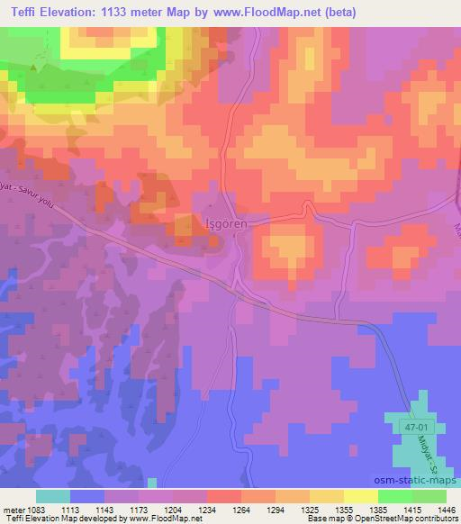 Teffi,Turkey Elevation Map