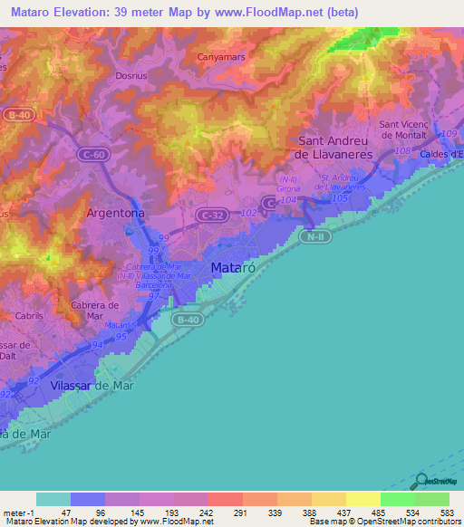 Mataro,Spain Elevation Map