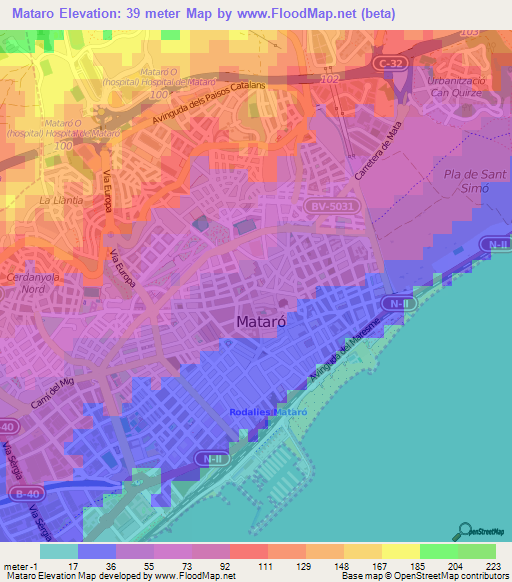 Mataro,Spain Elevation Map