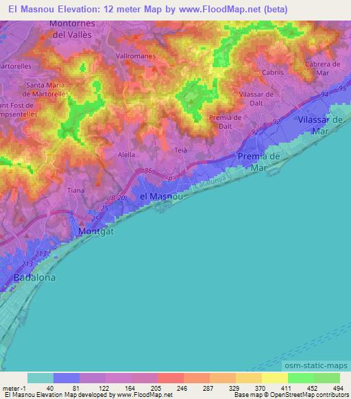 El Masnou,Spain Elevation Map