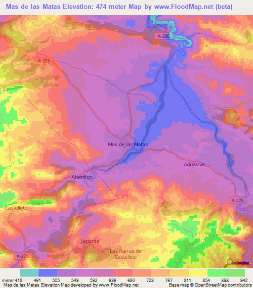 Mas de las Matas,Spain Elevation Map