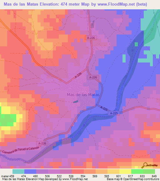 Mas de las Matas,Spain Elevation Map