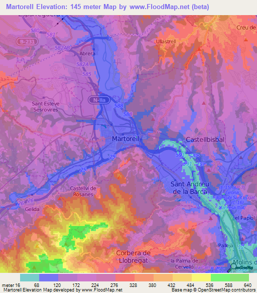 Martorell,Spain Elevation Map