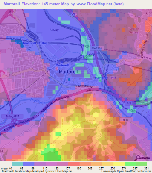 Martorell,Spain Elevation Map