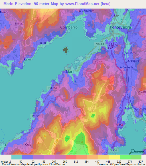 Marin,Spain Elevation Map