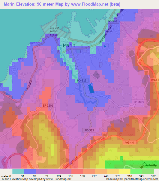 Marin,Spain Elevation Map