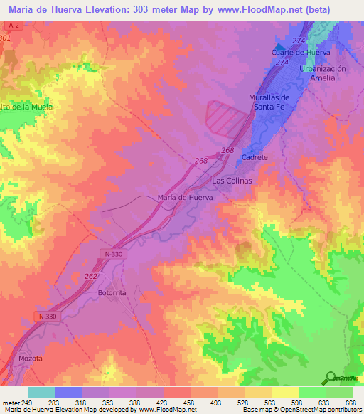 Maria de Huerva,Spain Elevation Map