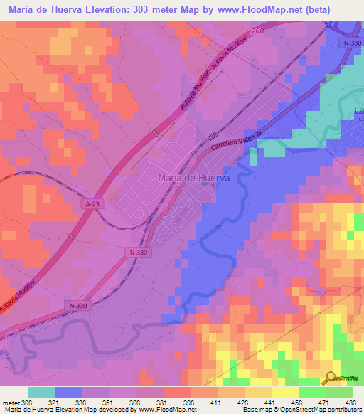 Maria de Huerva,Spain Elevation Map