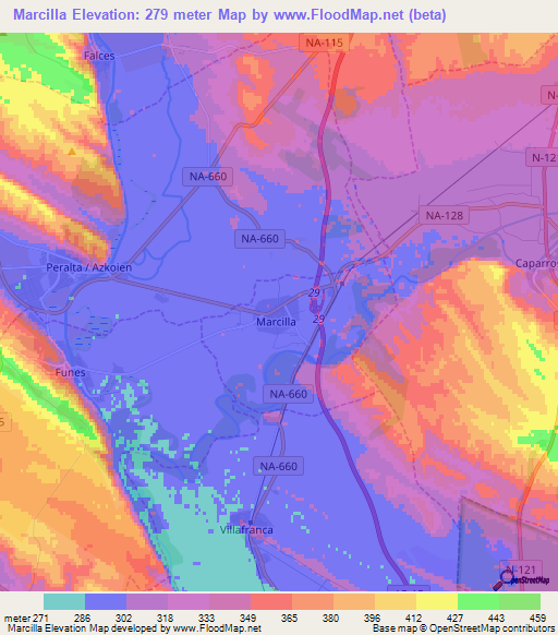 Marcilla,Spain Elevation Map