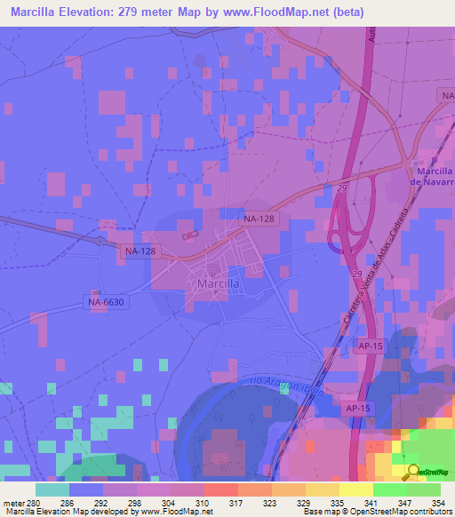 Marcilla,Spain Elevation Map