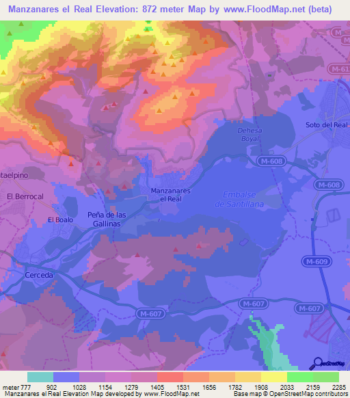 Manzanares el Real,Spain Elevation Map