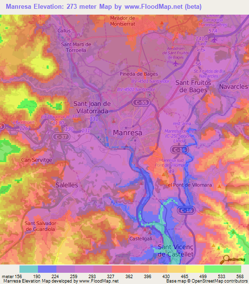 Manresa,Spain Elevation Map