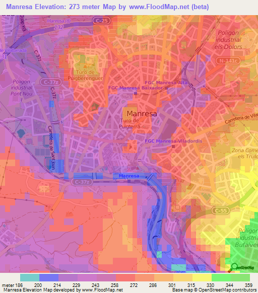 Manresa,Spain Elevation Map