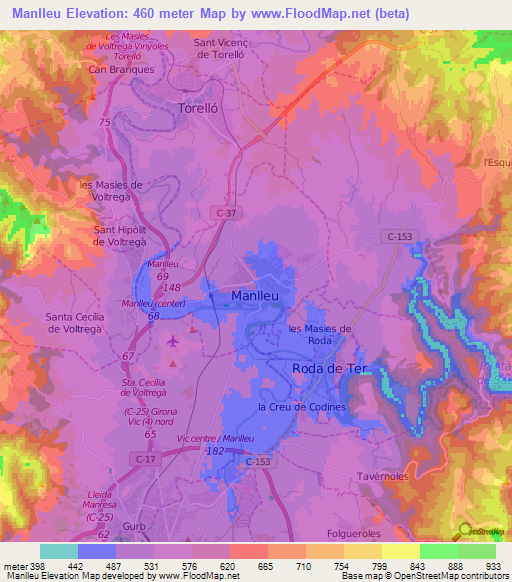 Manlleu,Spain Elevation Map