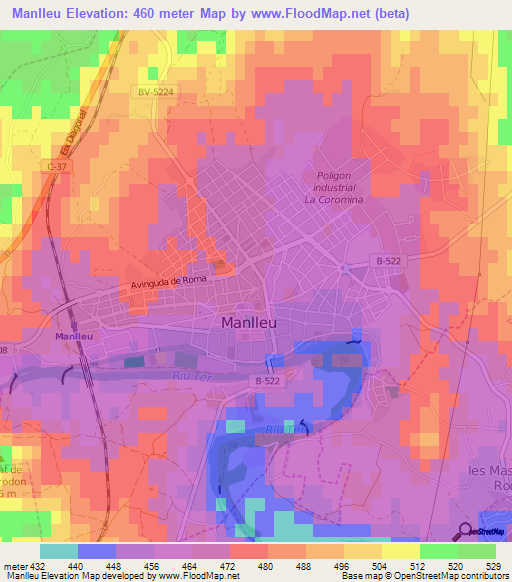 Manlleu,Spain Elevation Map