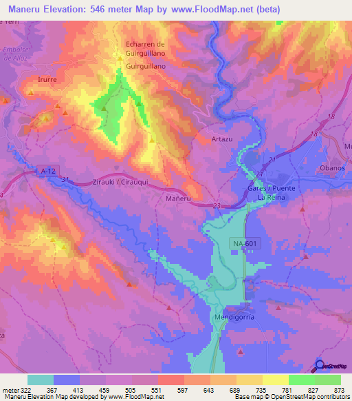 Maneru,Spain Elevation Map