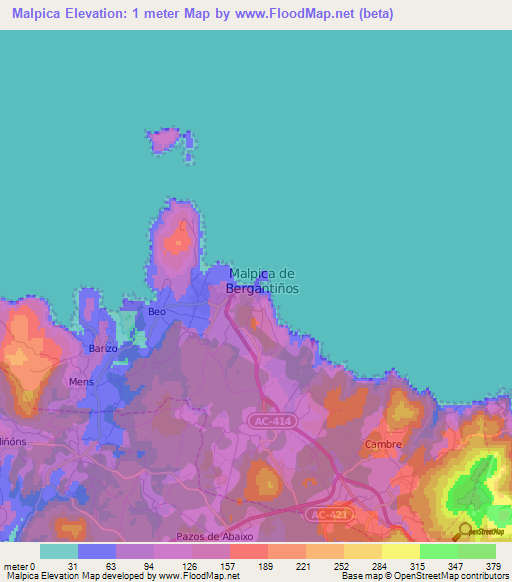 Malpica,Spain Elevation Map