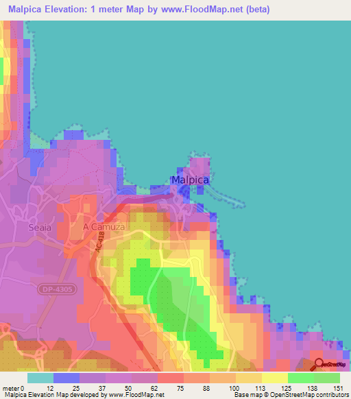 Malpica,Spain Elevation Map