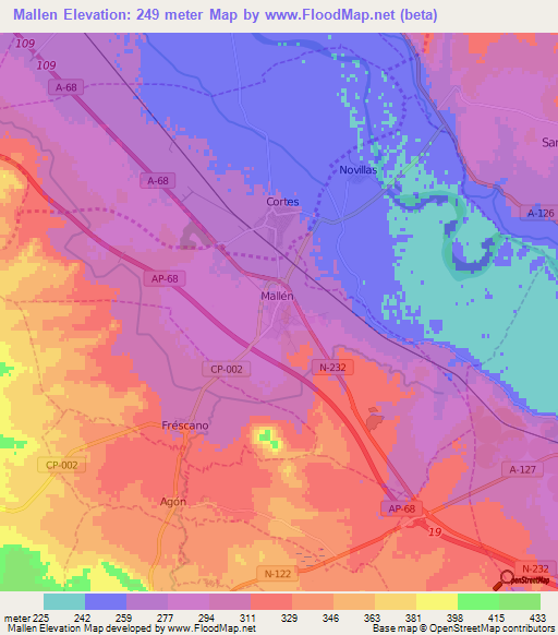 Mallen,Spain Elevation Map