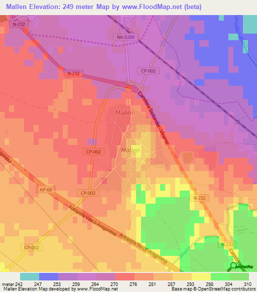 Mallen,Spain Elevation Map