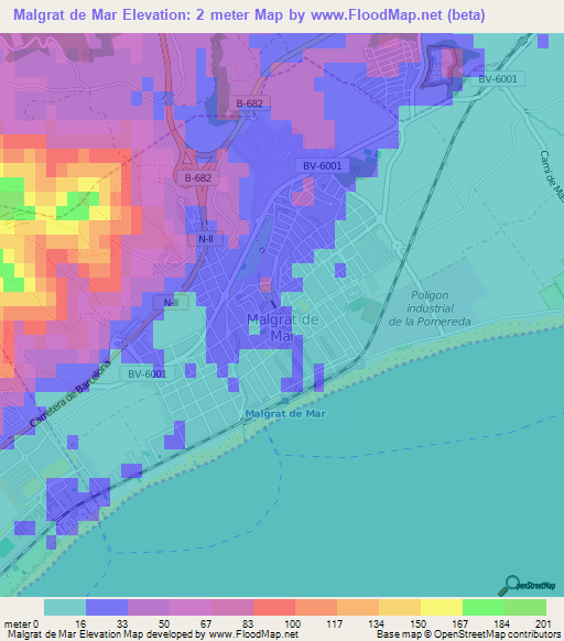 Malgrat de Mar,Spain Elevation Map