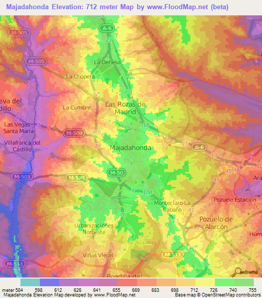 Majadahonda,Spain Elevation Map