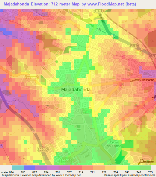 Majadahonda,Spain Elevation Map