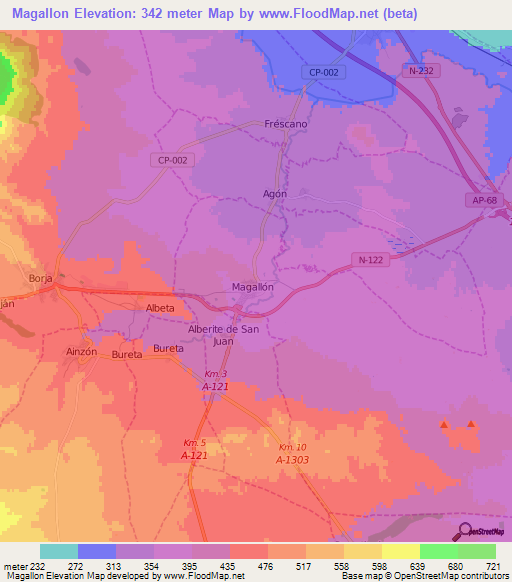 Magallon,Spain Elevation Map